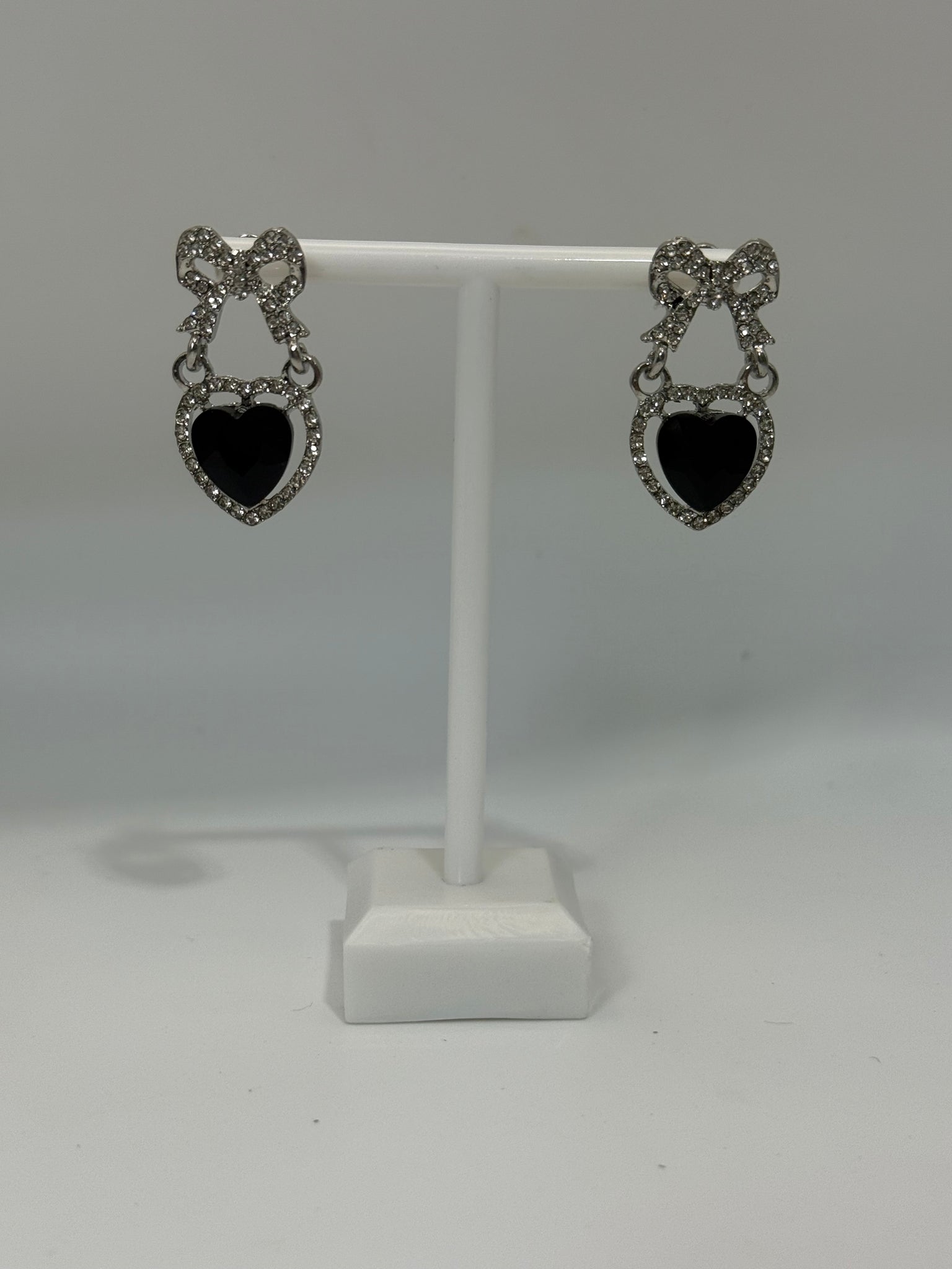Vintage Bow and Black Gem Drop Post Earrings