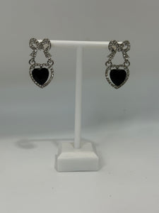 Vintage Bow and Black Gem Drop Post Earrings