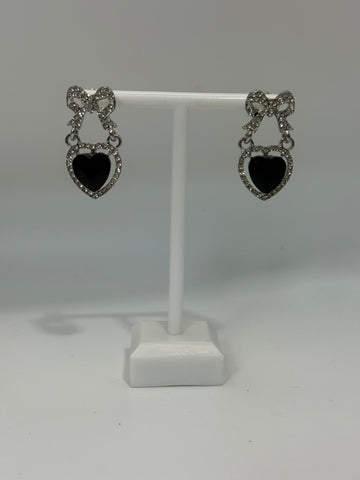 Vintage Bow and Black Gem Drop Post Earrings
