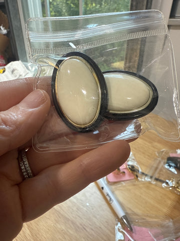 Vintage Large Black Cream Acrylic Earrings