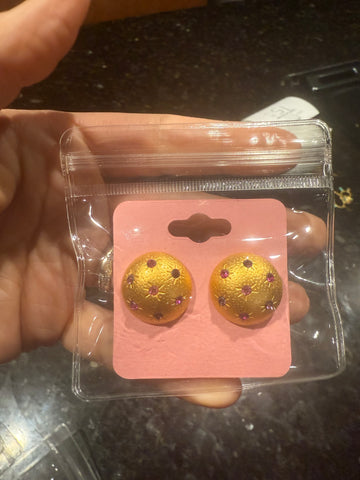 Vintage Gold Round Colorful Starburst Stud Post Earrings