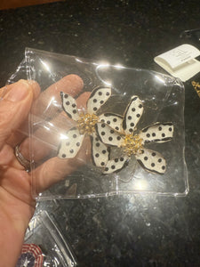 Vintage Black and White Poka Dot Heavy Flower Earrings