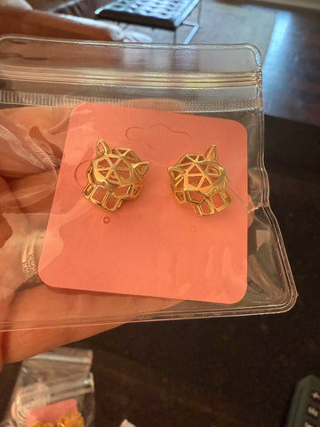 Vintage Gold Jaguar Head Post Stud Earrings