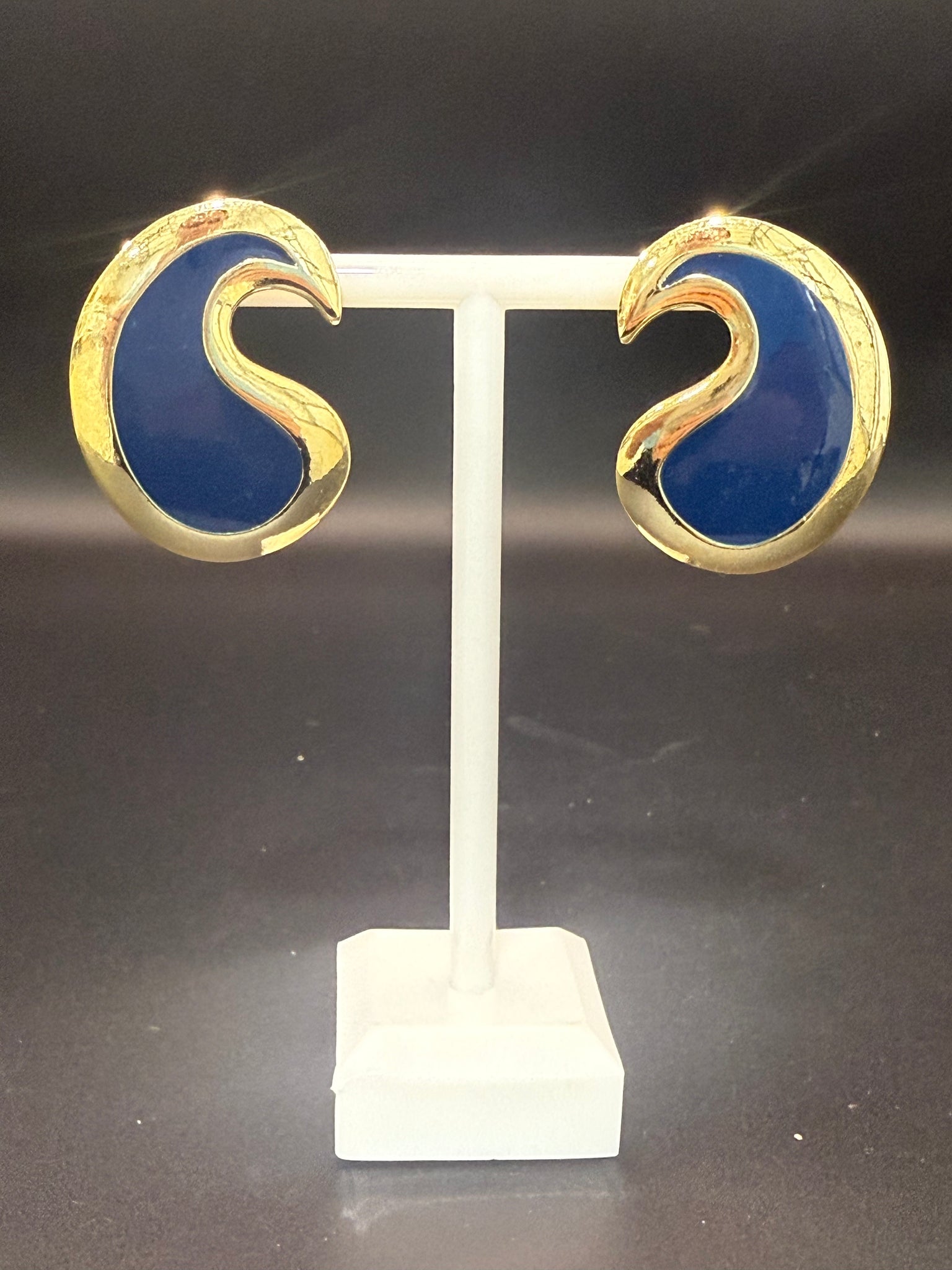 Vintage Gold and Blue Acrylic Post Earrings