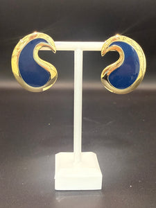 Vintage Gold and Blue Acrylic Post Earrings