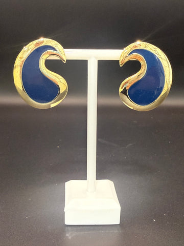 Vintage Gold and Blue Acrylic Post Earrings