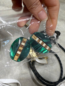 Vintage Green Shell Oval Clip On Earrings