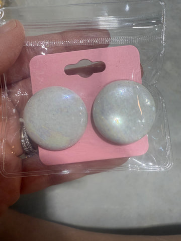 Vintage Round White Porcelain Stud Post Back Earrings