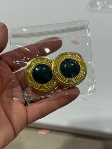 Vintage Gold and Dark Green Enamel Post Earrings