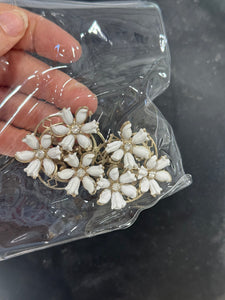 Vintage Gold and White enamel Flower Clio On Earrings