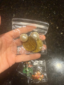 Vintage Sparkly Yellow and Pearl Post Earrings