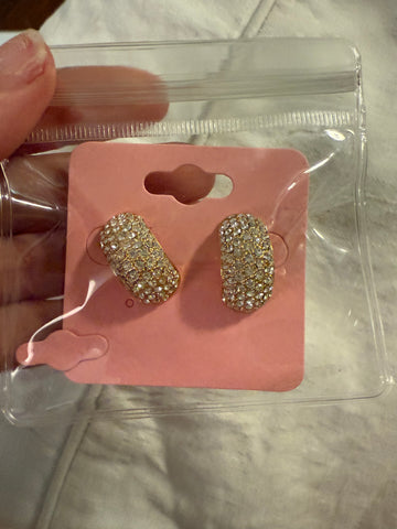 Vintage Petite Fat Pave Post Hoops Earrjngs