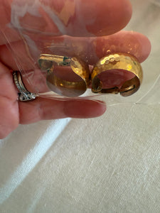 Vintage Gold Hammered Hoops Post Earrings