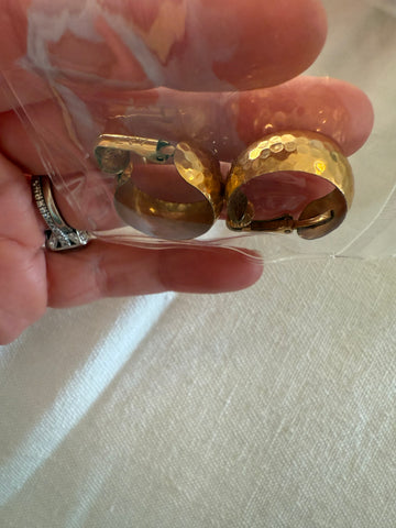 Vintage Gold Hammered Hoops Post Earrings