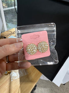 Vintage Gold And Cz Round Post Stud Earrings
