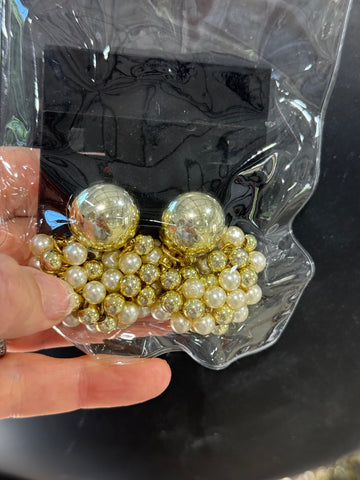 Vintage Gold Heavy Beaded Clip On Earrings