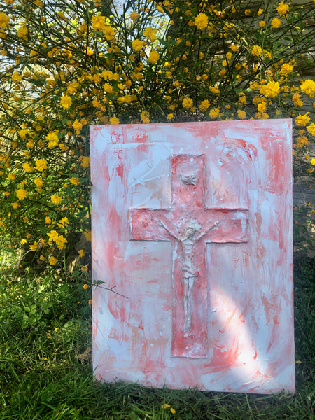 Redemption – Original Sculpted Clay & Acrylic Cross Art | 16x20