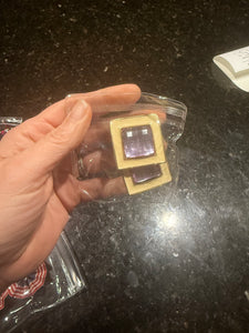 Vintage Heavy Square Cream Gokd and Amethyst Glass Post Earrings