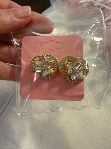 Vintage Gold and Cz Stud Post Earrings