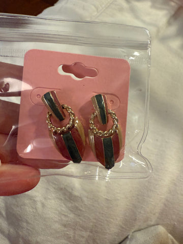 Vintage Gold with Red and Green Enamel Door Knocker Post Earrings