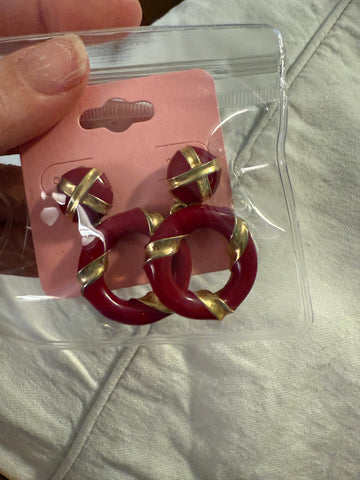 Vintage Red and Gold Circle Dangle Post Earrings