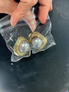 Vintage Grey Pearl and Gold Square Clip On Earrings