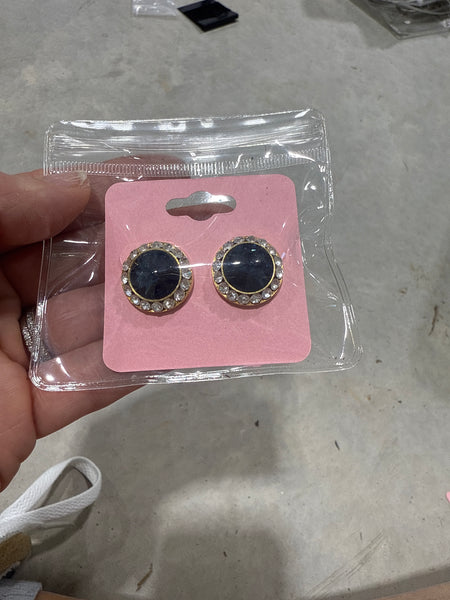 Vintage Round Sapphire and CZ Post Earrings