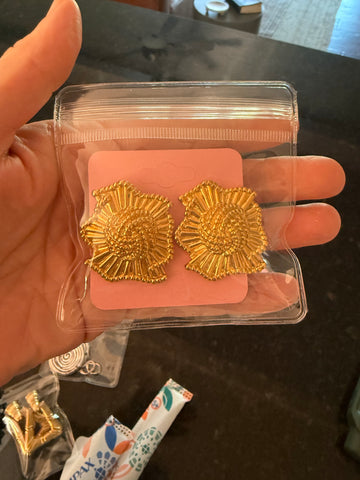 Vintage Large Gold Flower Post Earrings