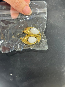 Vintage Gold Trifari Fish Clip On Earrings With White Cabochon