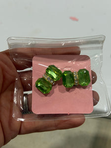Vintage Green Gemstone and Cz Bow Stud Earrings