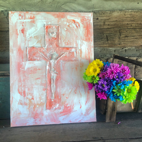Redemption – Original Sculpted Clay & Acrylic Cross Art | 16x20