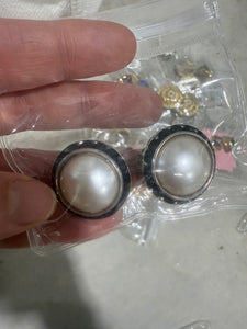 Vintage Pearl Stud Clip On Earrings With Saphhires