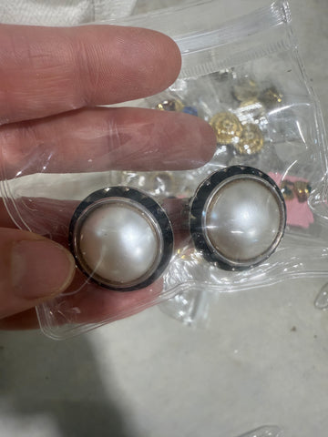 Vintage Pearl Stud Clip On Earrings With Saphhires