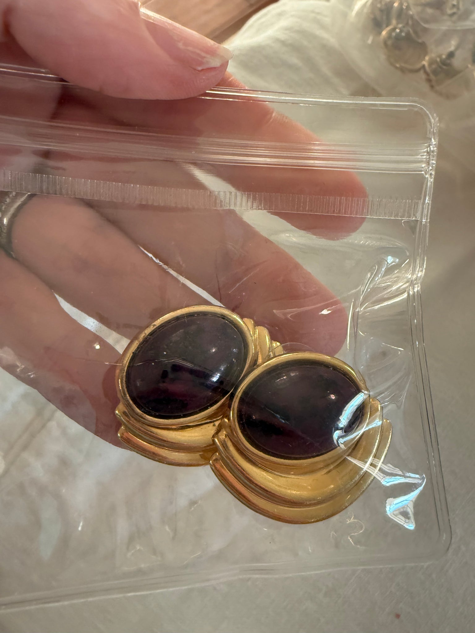 Vintage Gold with Maroon Cabochon Post Earrings