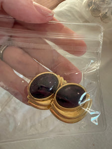 Vintage Gold with Maroon Cabochon Post Earrings