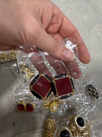 Vintage Heavy Ref and Navy Square Clip On Earrings