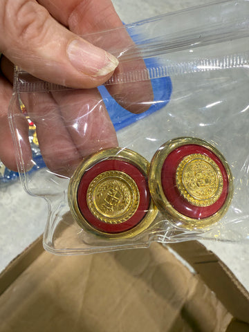 Vintage Red and Gold Round  Liz Claiborne Post Earrings