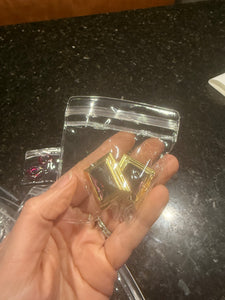 Vintage Gold And AmethystGlass Rectangular Post Earrings
