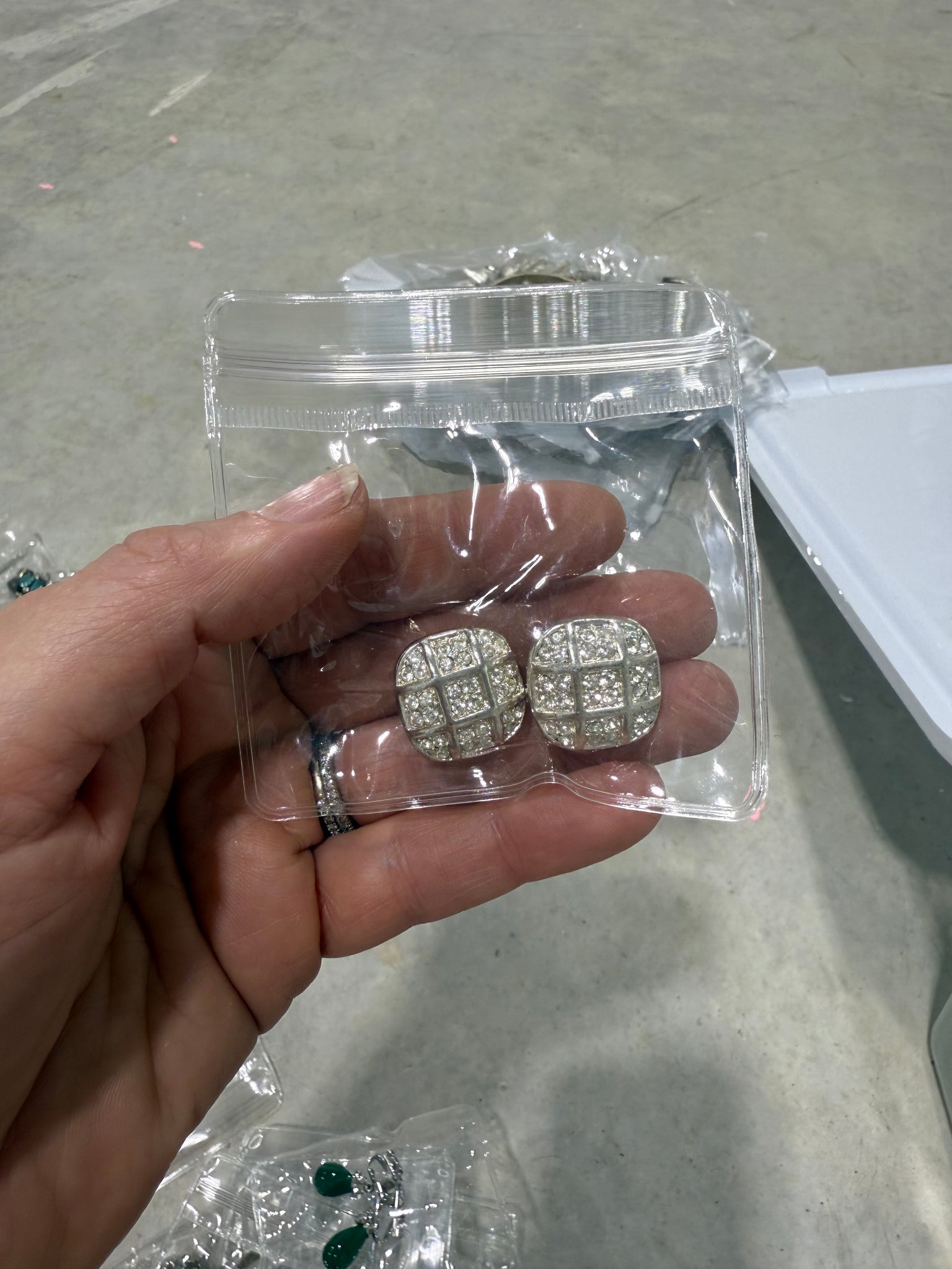 Vintage Petite Square Rhinestone ClipOn Earrings