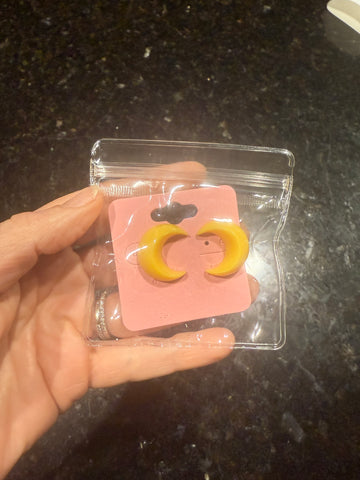 Vintage Acrylic Yellow Moon Post Earrings