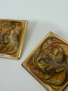 Vintage Thin Metal Large Square Acrylic Post Earrings