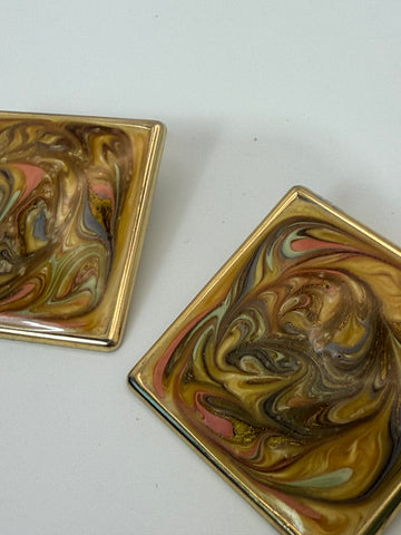 Vintage Thin Metal Large Square Acrylic Post Earrings