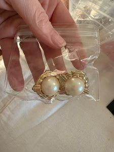 Vintage MJent Gold and Pearl Ornate  Post Earrings