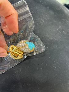 Vintage Joan Rivers Turquoise Egg and Cz Clip In Earrings