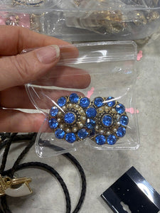 Vintage Large Blue Crystal Round Clip On Rsrrings