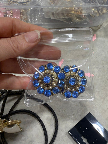 Vintage Large Blue Crystal Round Clip On Rsrrings