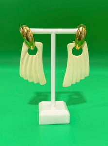 Vintage Gold and Cream Enamel Door Knocker Earrings
