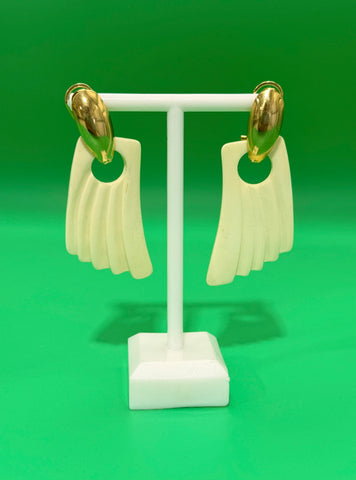 Vintage Gold and Cream Enamel Door Knocker Earrings