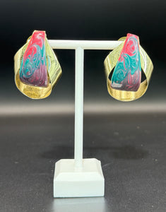 Vintage Gold and Colorful Acrylic Post Earrings