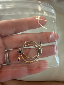 Vintage Thin Gold Hoop Post Earrings with Emerald Stud